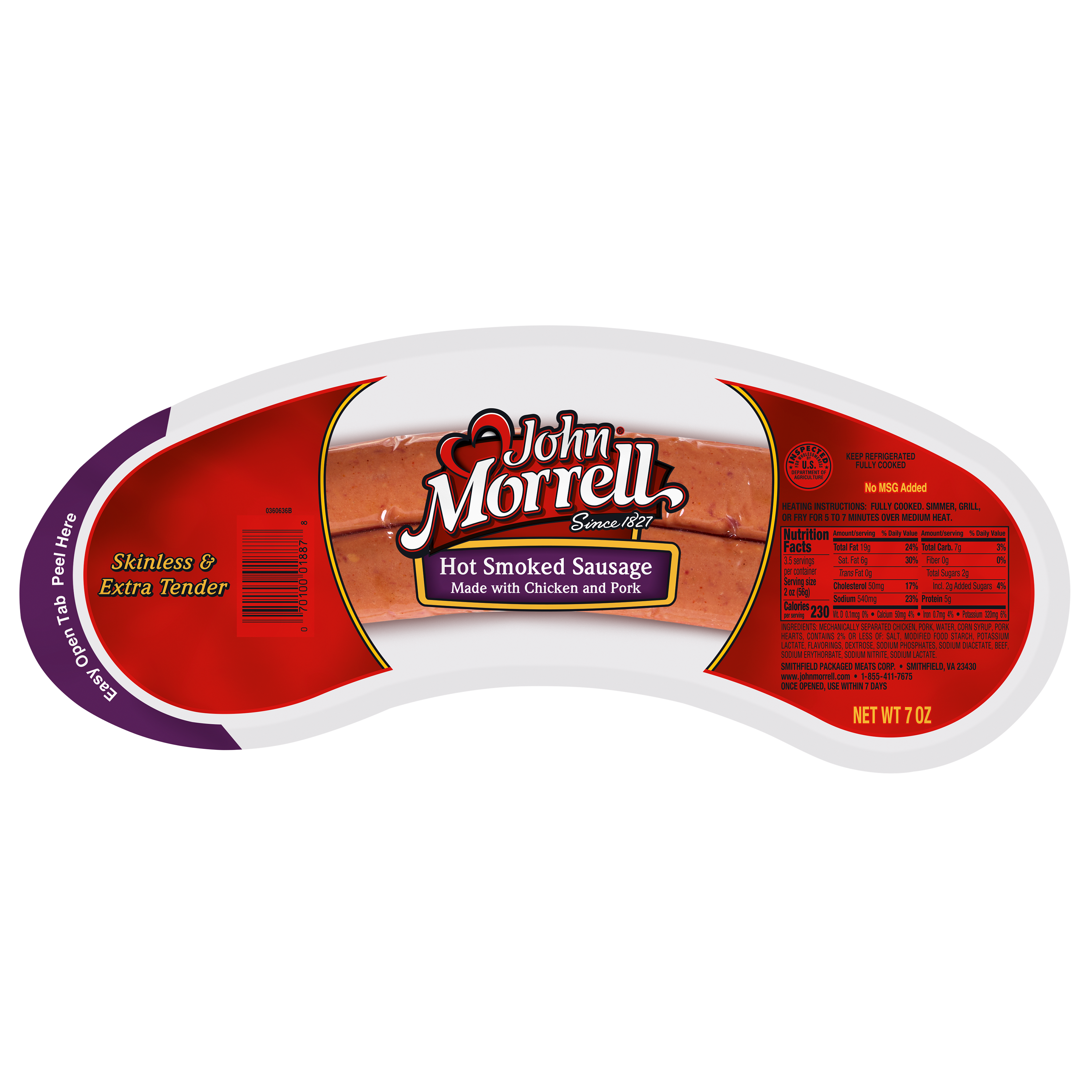 Hot Smoked Sausage made with Chicken and Pork - 7 oz.