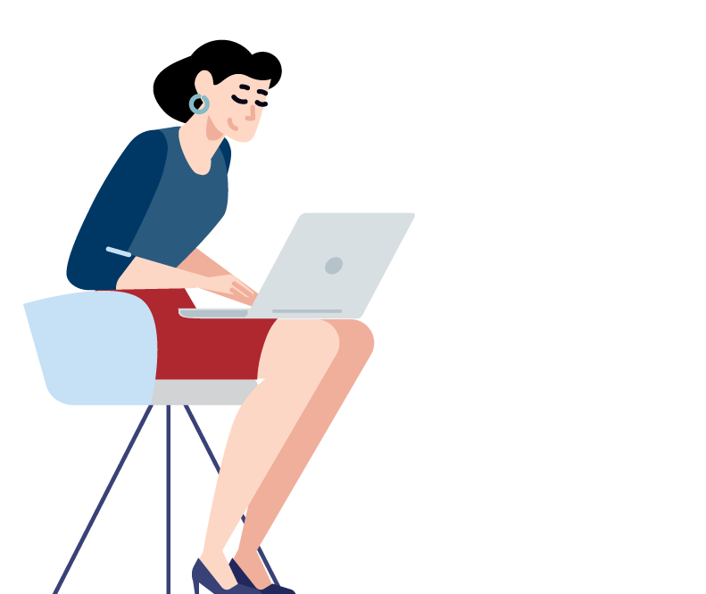 Illustration of a CPA sitting in her chair working on her computer processing payments