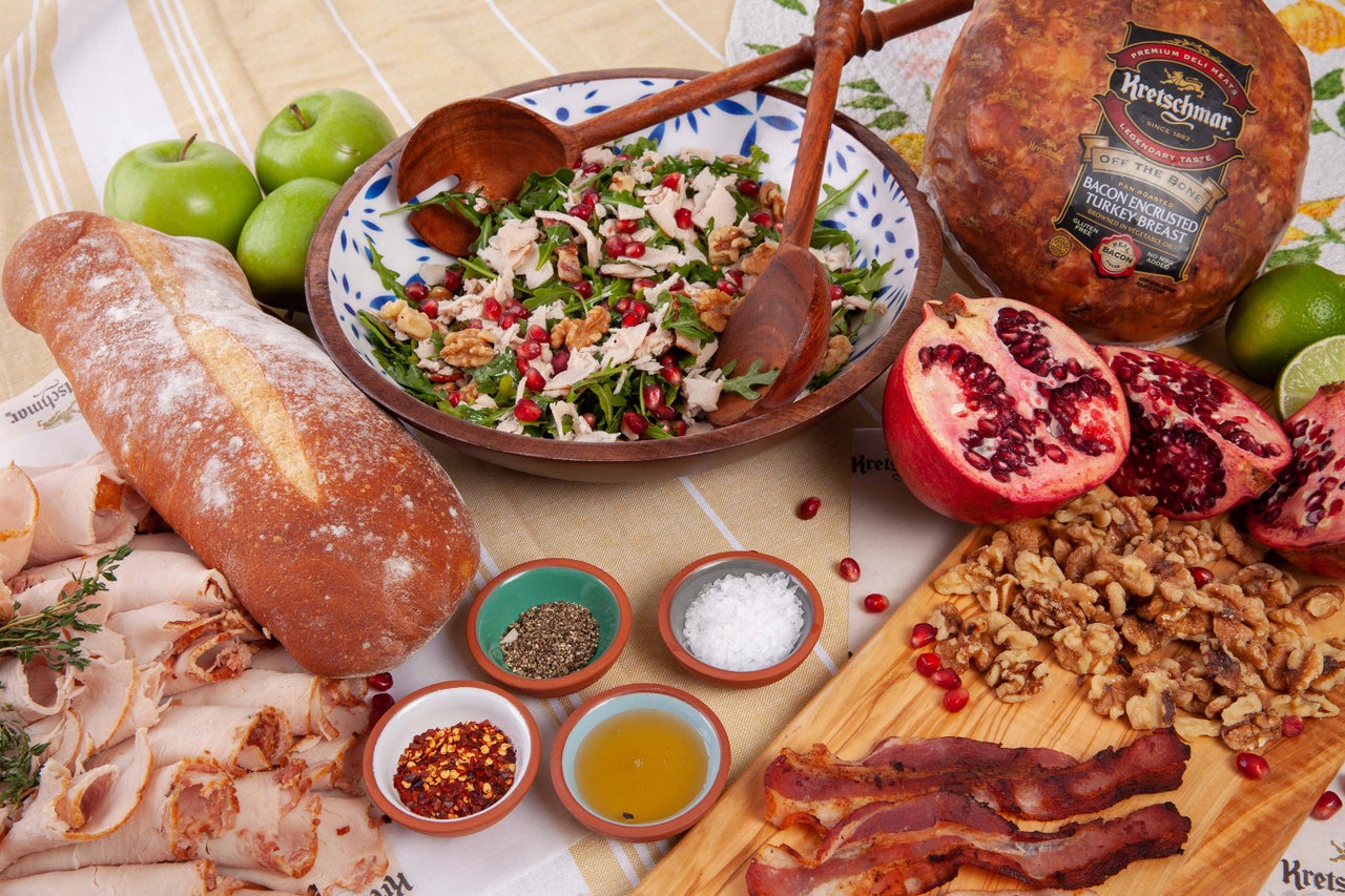 Bacon Encrusted Turkey, Pomegranate and Walnut Salad