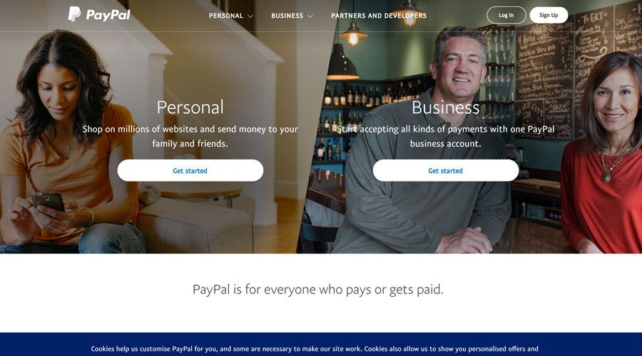 Screenshot of PayPal website
