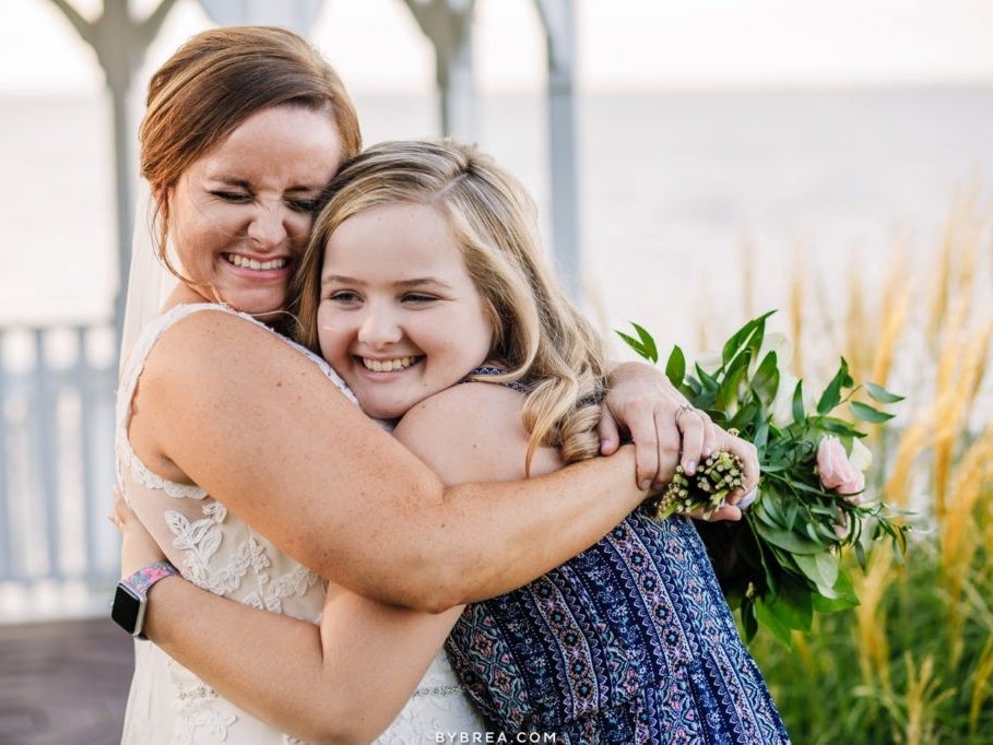 Sarah Aiken and Patient DKMS hug Sarah Aiken and Patient DKMS hug