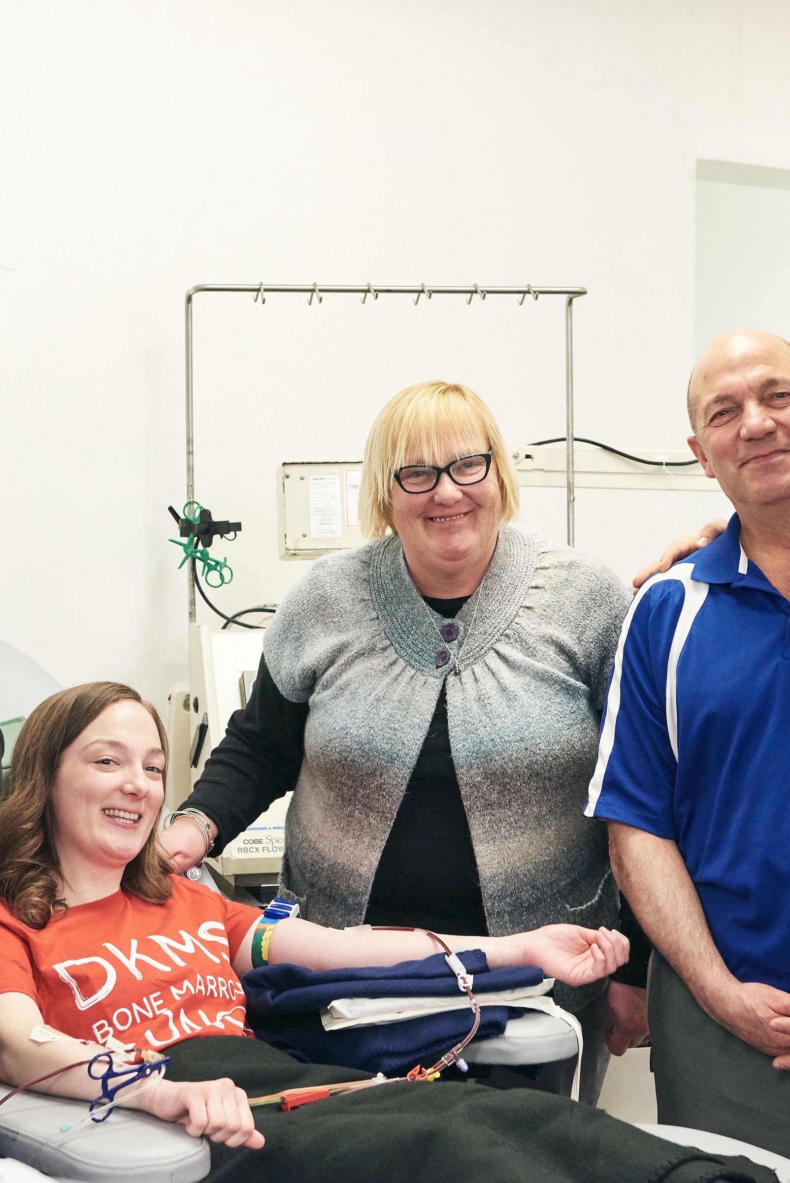 Dr. van den Brink (far left) and my mom and dad were with me during the donation. Jack Kirkland (far right) from DKMS also dropped in to see how I was doing.