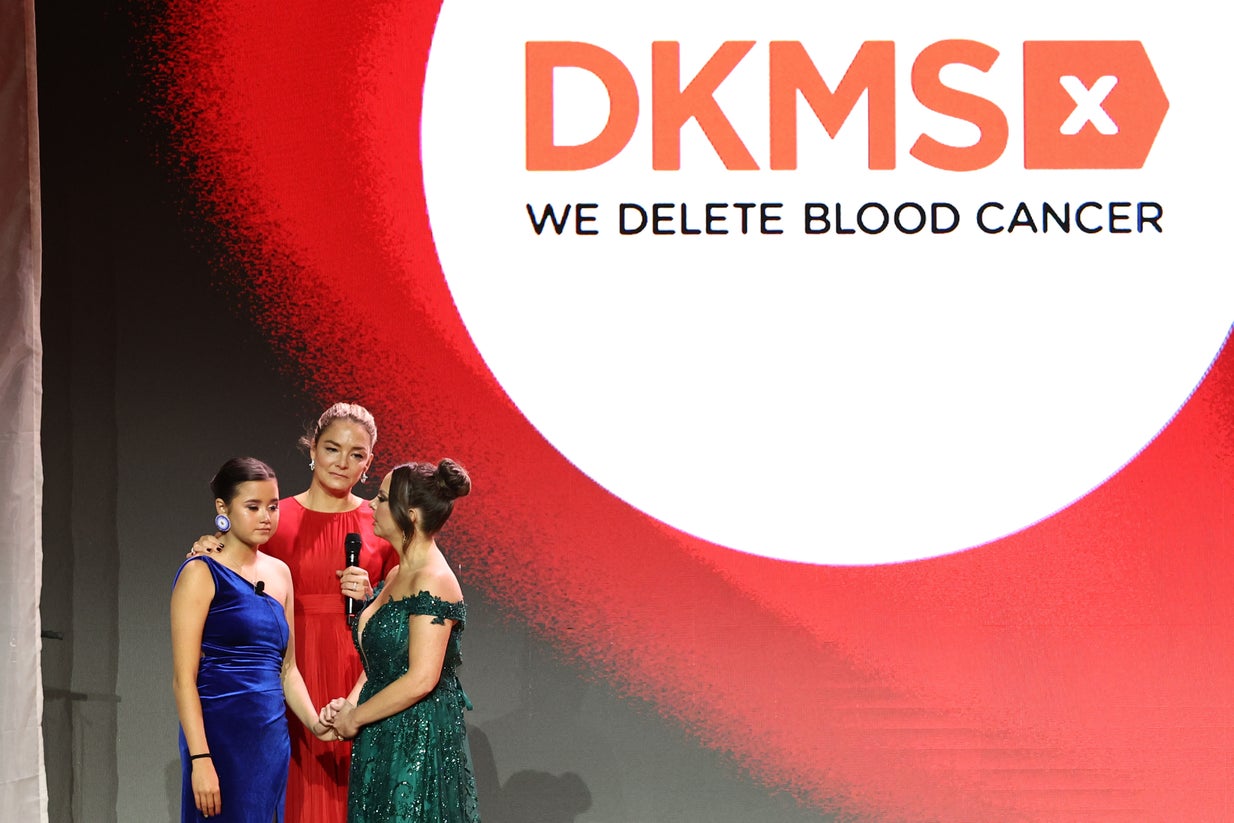 Miley Attocknie, Katharina Harf, and Kayla West are seen onstage during attends the 17th Annual DKMS Gala at Cipriani Wall Street