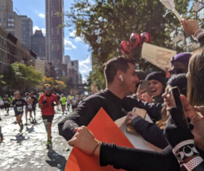 Dan celebrating with his NYC marathon supporters Dan celebrating with his NYC marathon supporters