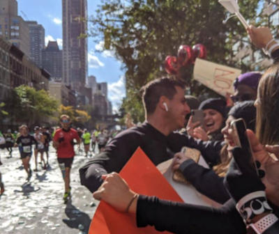Dan celebrating with his NYC marathon supporters
