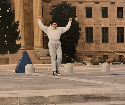 DKMS donor Alyson's cousin, Michael, dressed as Rocky at the Philadelphia Museum of Art 