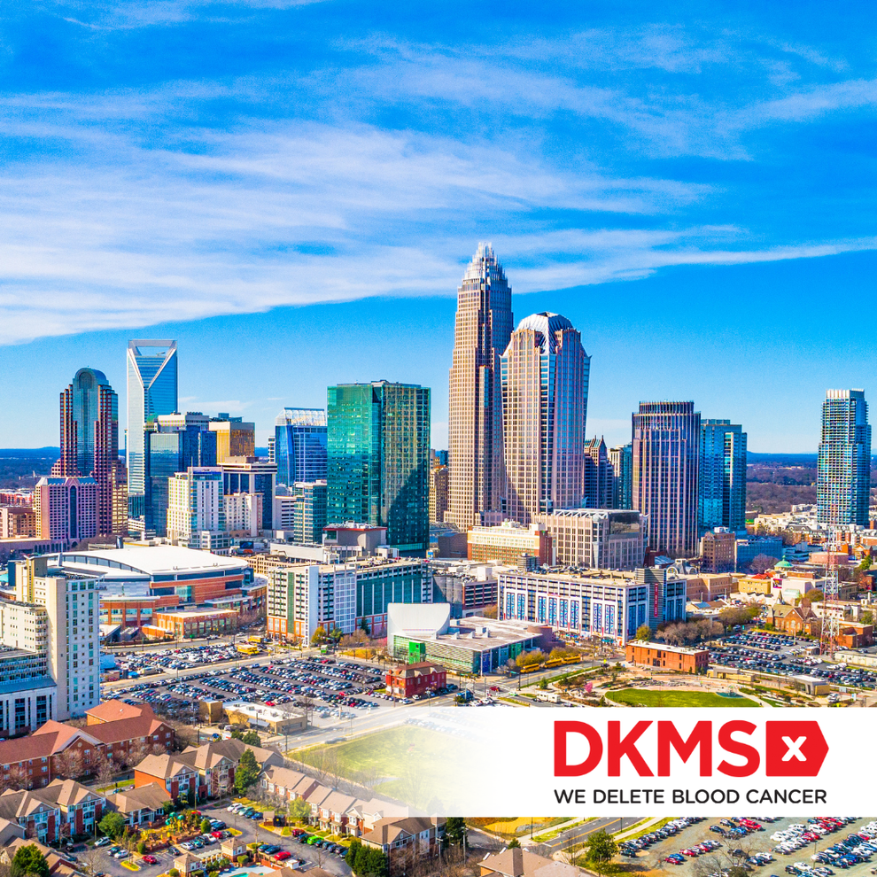 Charlotte Skyline with DKMS Logo