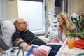 Global CEO, Dr. Elke Neujahr, visits a blood stem cell donor in DKMS's first collection center in Dresden, Germany.