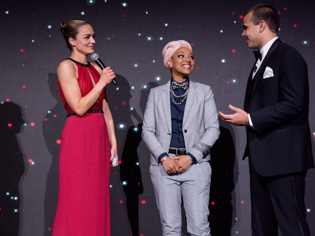 Katharina Harf with Marcus and Matene the first time the met on stage at the 2018 gala. Katharina Harf with Marcus and Matene the first time the met on stage at the 2018 gala.