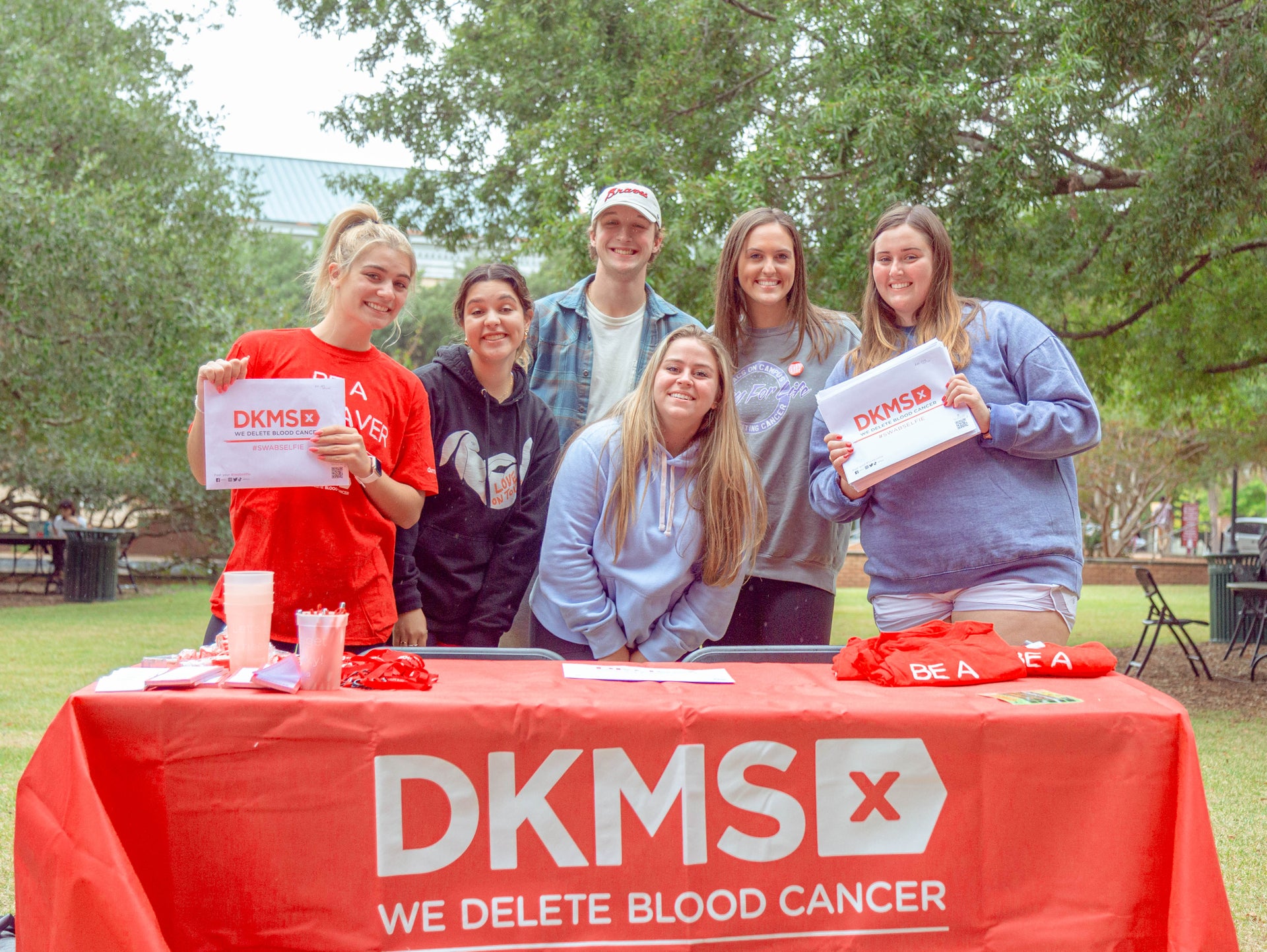 Students at University of South Carolina hosting a college bone marrow donor recruitment drive with DKMS