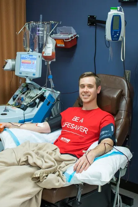 Nick was all smiles when he was e donates his bone marrow via Peripheral Blood Stem Cell donation.