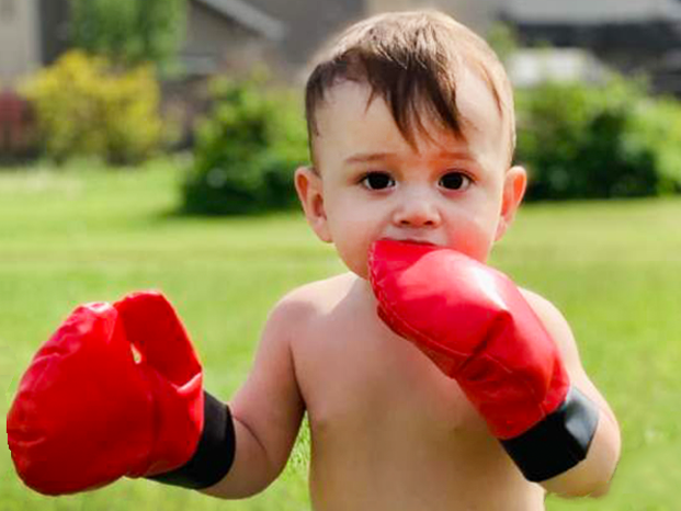 Jakob with boxing gloves Jakob with boxing gloves