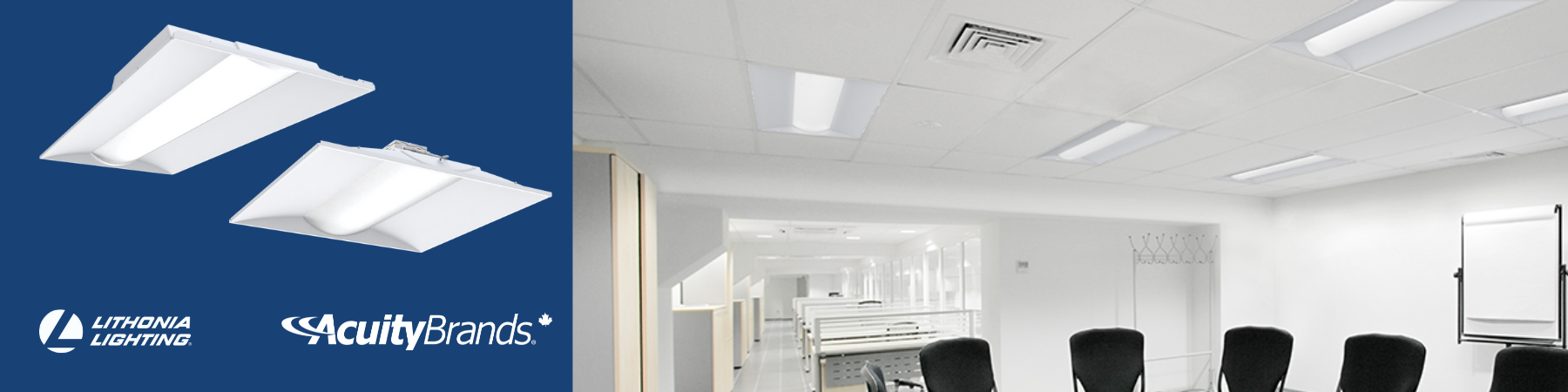 image d'un bureau équipé avec des lampes lithonia lighting