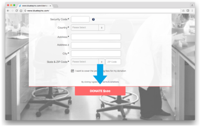 Cancer Research Institute Online Donation Process Form and Submit CTA