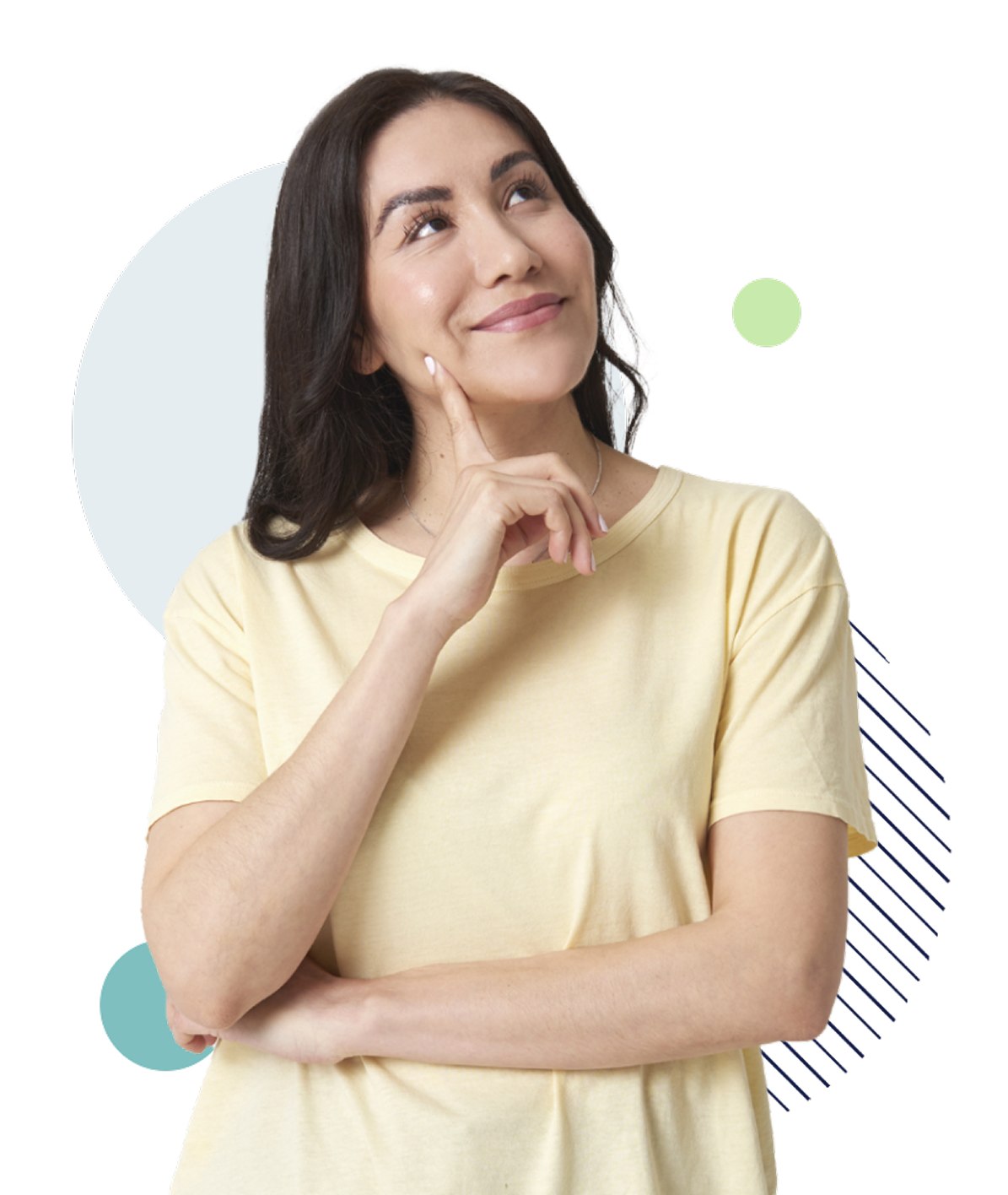 a lady thinking while smiling