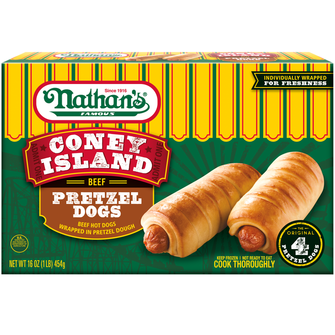 Coney Island Pretzel Dogs, Beef Hot Dogs Wrapped in Pretzel Dough - 4 Pack