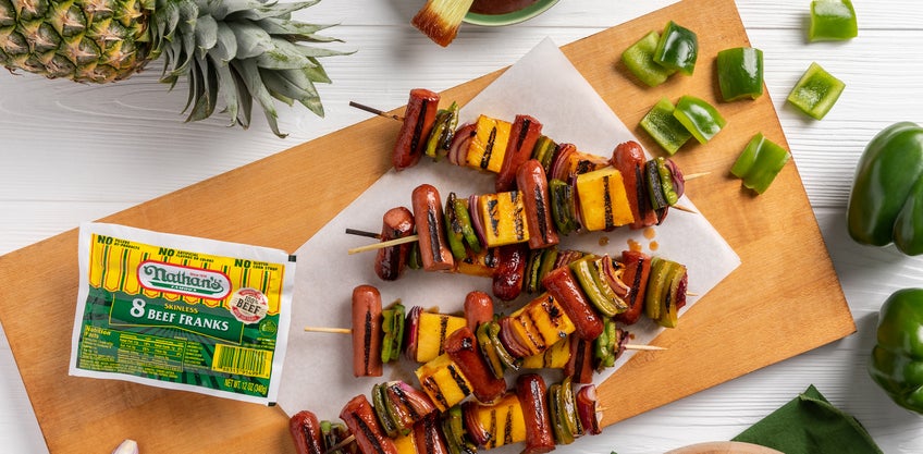 BBQ Hawaiian Hot Dog Skewers