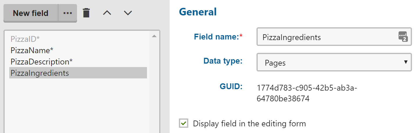 Pages type field definition with GUID