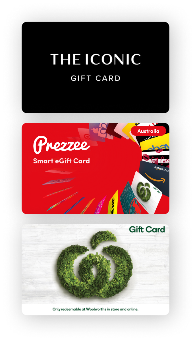 The Iconic eGift Card, Prezzee Smart eGift Card, Woolworths eGift Card