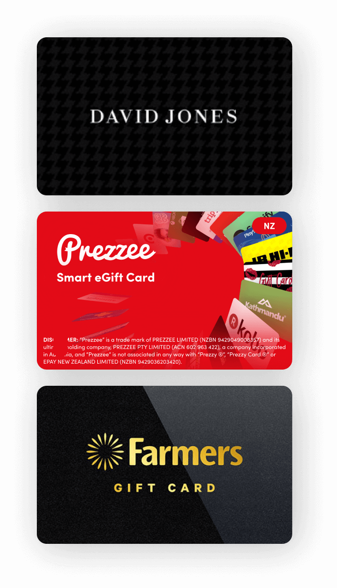 David Jones eGift Card, Prezzee Smart eGift Card, Farmers eGift Card