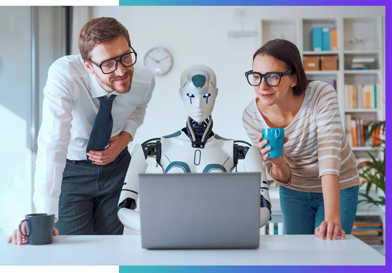 A couple allows an AI robot to do their work.