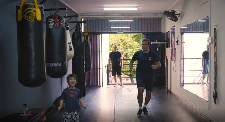 Fabiano at a boxing class with his son, in Campinas Brazil.