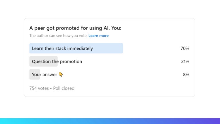 Crossover poll 2026, A peer got promoted for using AI, 754 votes.