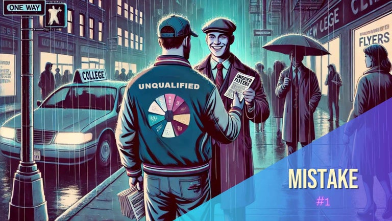 Mistake #1: Applying for Jobs You're Not Qualified For. An unqualified man hands out his resume to random strangers in the street in the city.