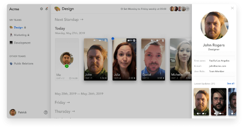 Screenshot of a team collaboration tool displaying the 'Design' team members with profile pictures