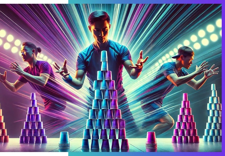 Cup stacking competition.