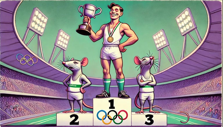 Fully remote work winner on the Olympic podium, with office and hybrid in second and third.