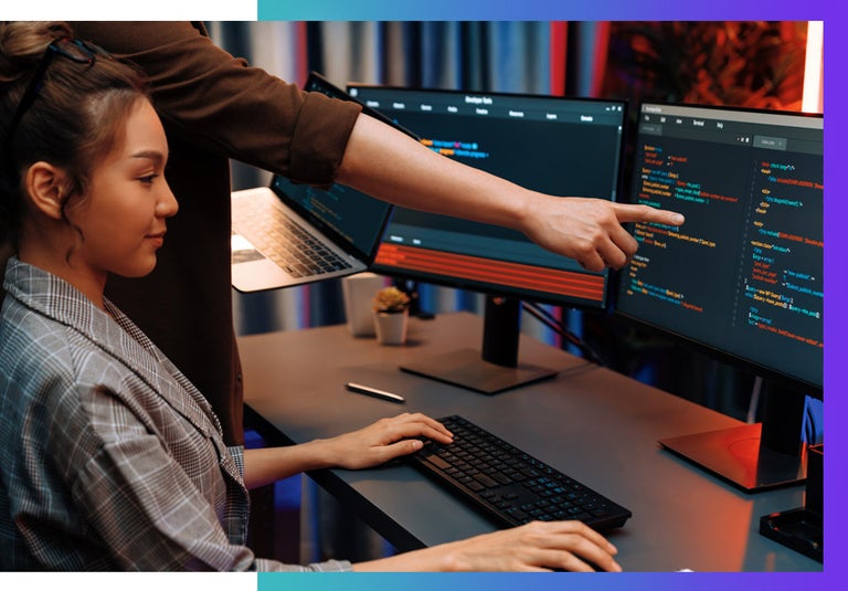 A woman codes her own chatbot to use in remote work.