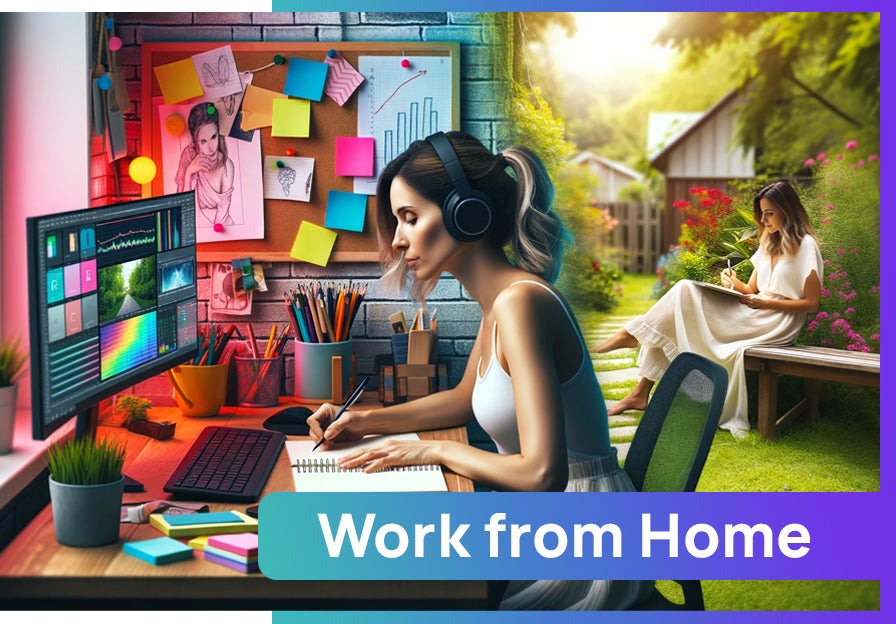 A woman works from home, because she chooses to WFH.