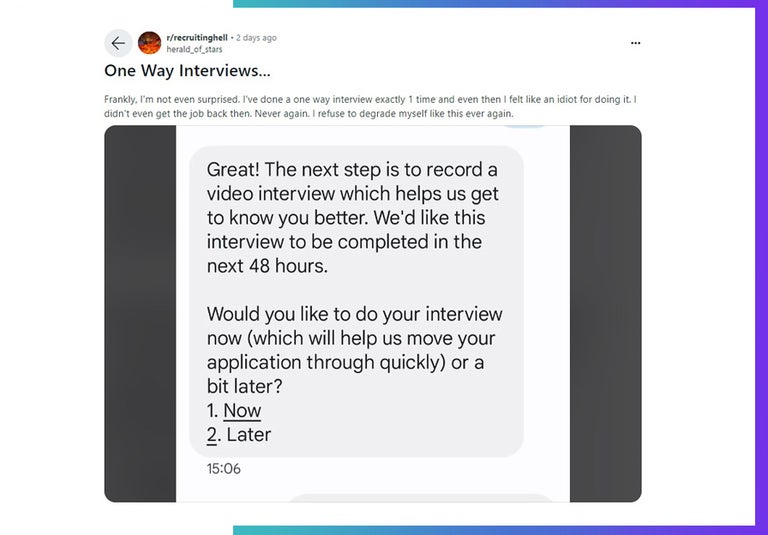 Recruitinghell on Reddit refusal to video interview. 