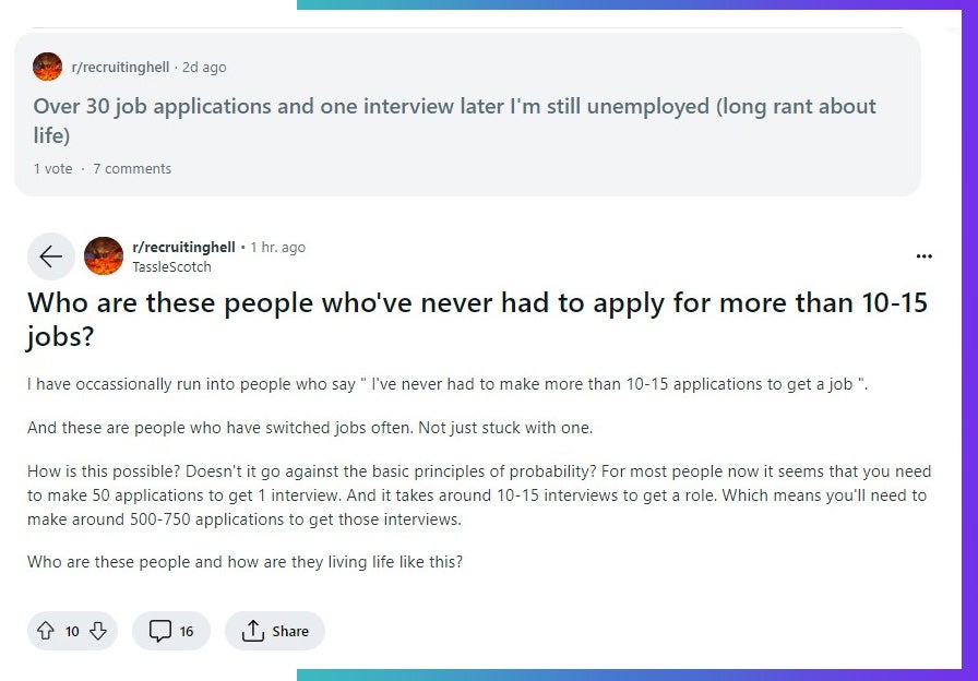 Recruitinghell on Reddit multiple job applications. 