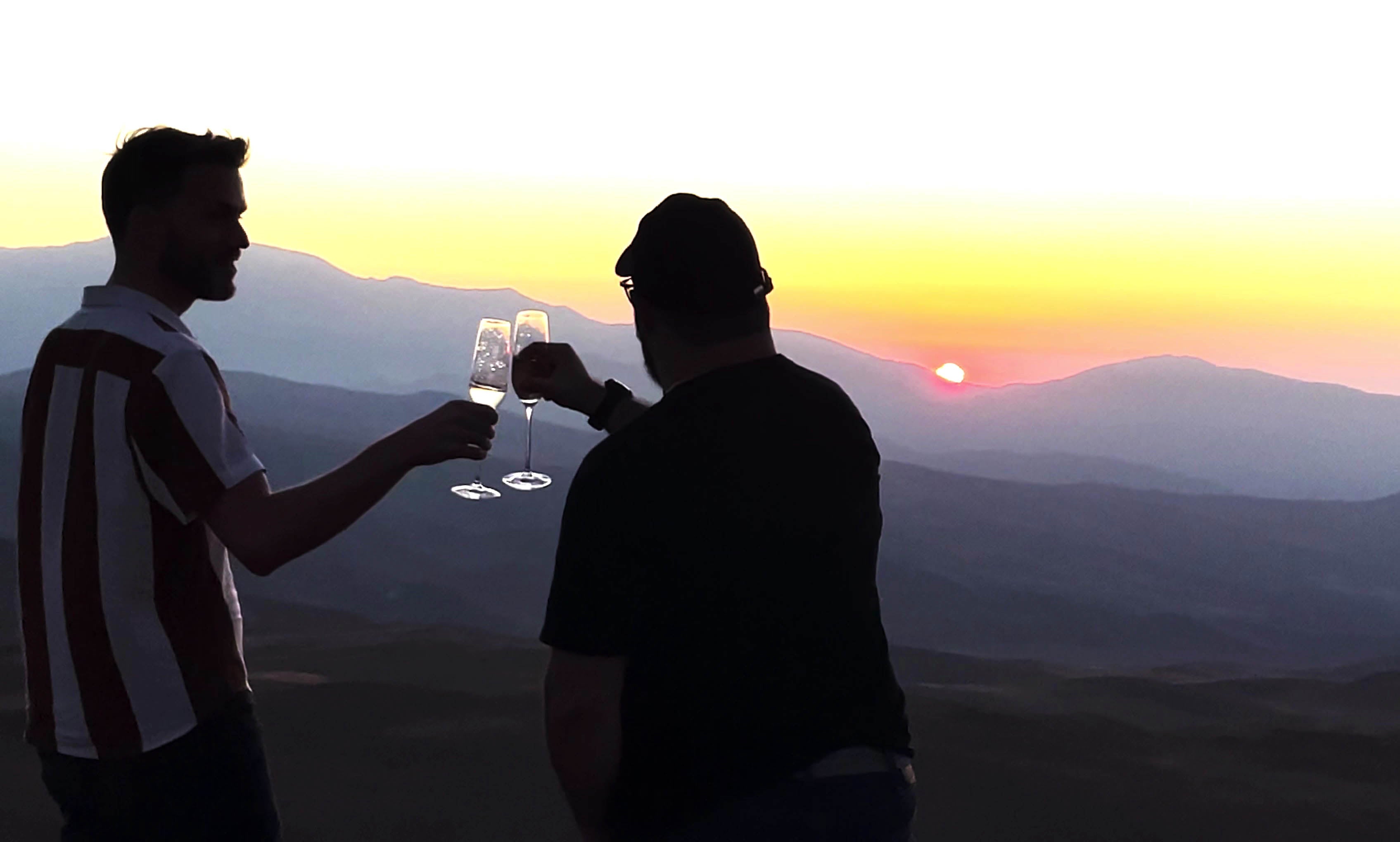 Andrew Allen and Xavier with an Andes Mountain sunset.