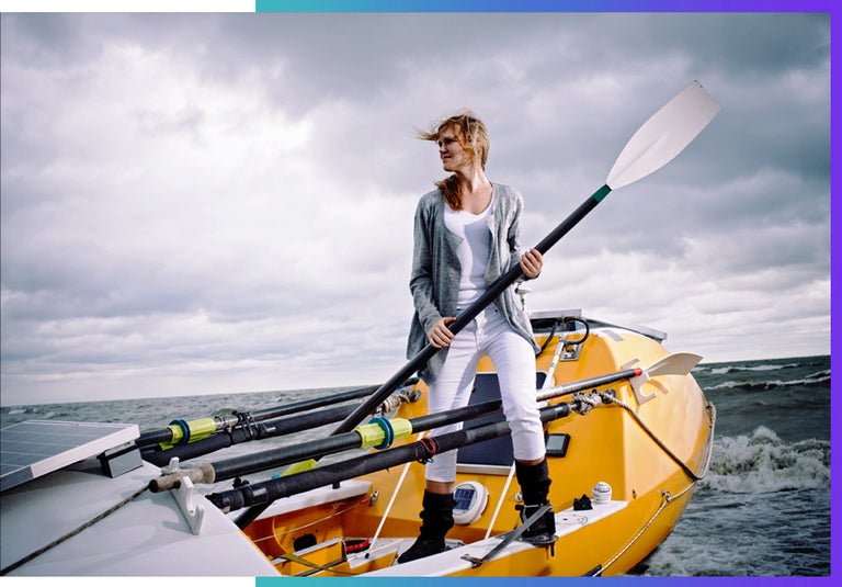 Katei Spotz having conquered 70 days of flow across the Atlantic ocean.