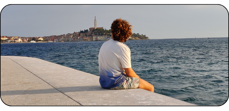 Murray looking at the old city of Rovinj, Croatia.