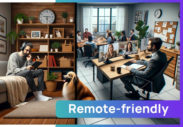 A man works remotely in a remote-friendly company.