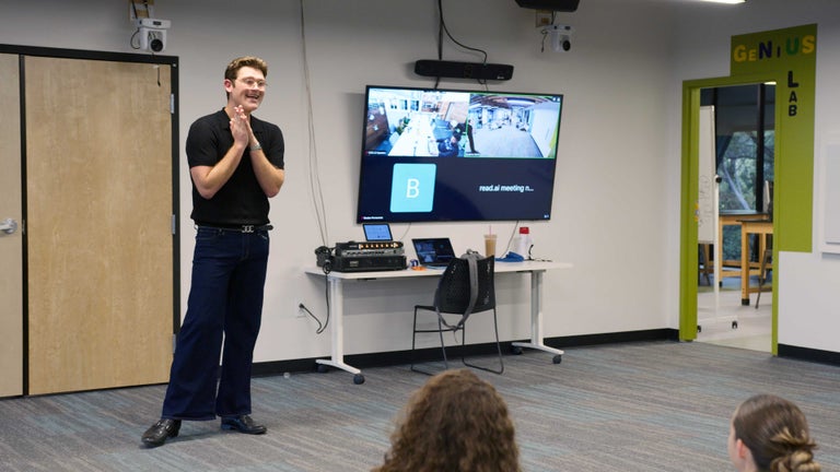 Braden leading a workshop with students.