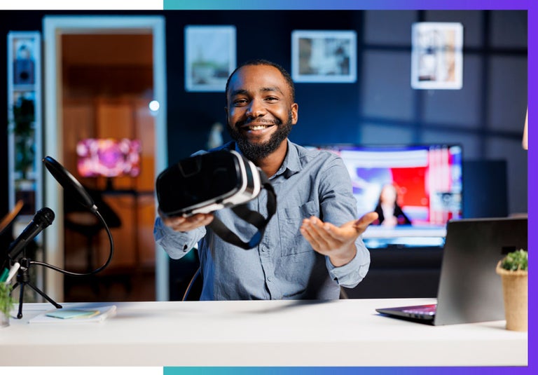 A man testing his tech before a remote interview. 