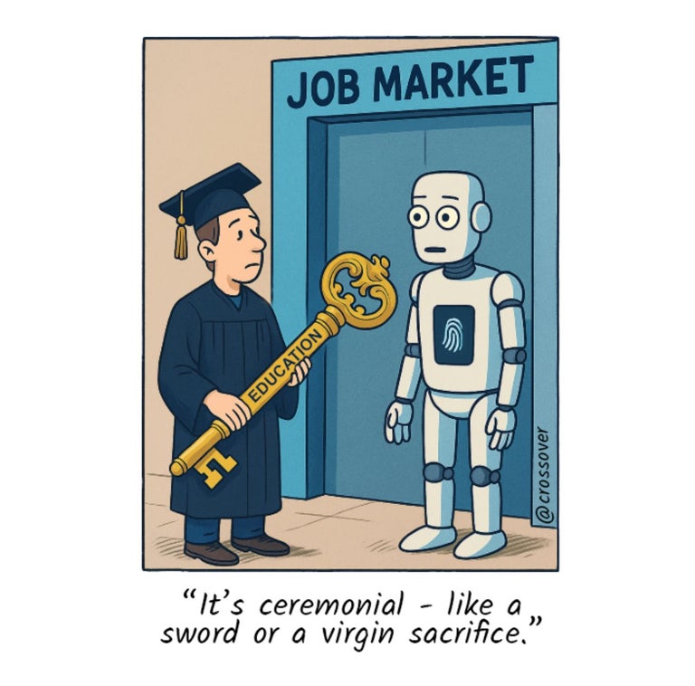 @crossover remote work comics and cartoons #30: Degrees don't unlock the job market.
