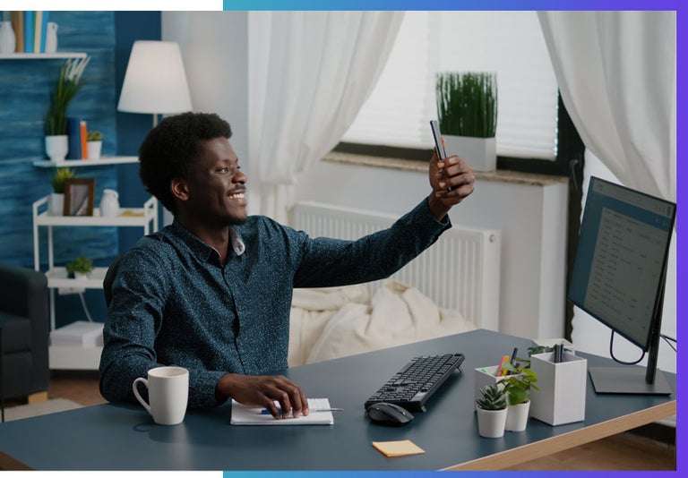 A successful top performer who manages their stress while remote working.