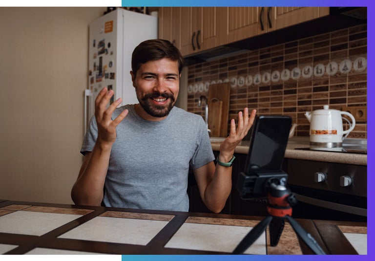 Man at home asynchronous working.