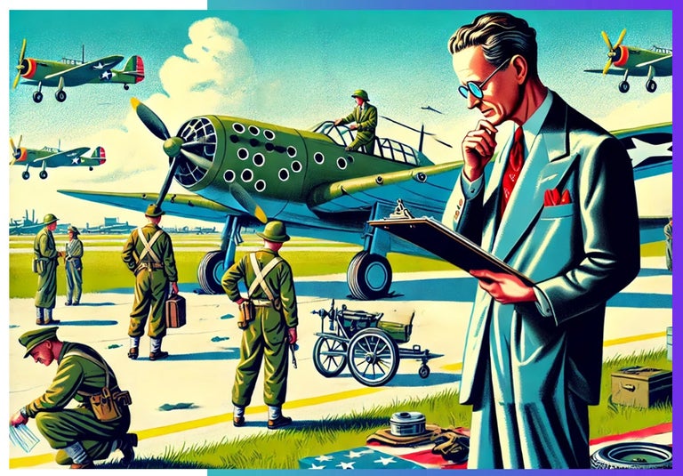 Abraham Wald the mathematician assess the planes on the airbase.