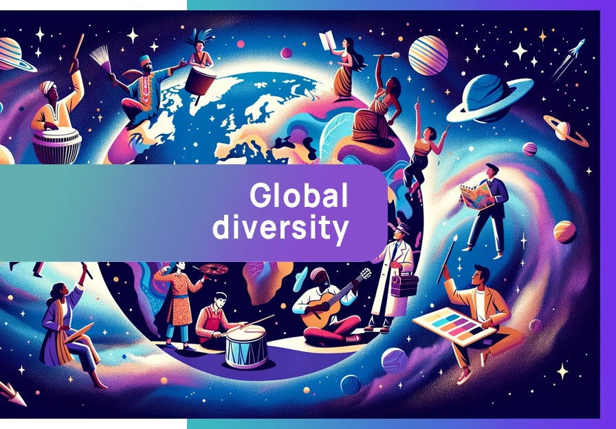An image showing people from all over the world global cultures and global diversity: DEI