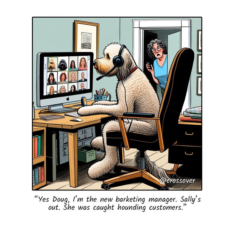@crossover remote work comics and cartoons #37: Marketing jobs with dogs.