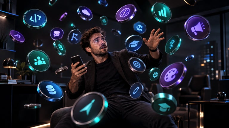 A man collecting AI skills with no plan or direction.