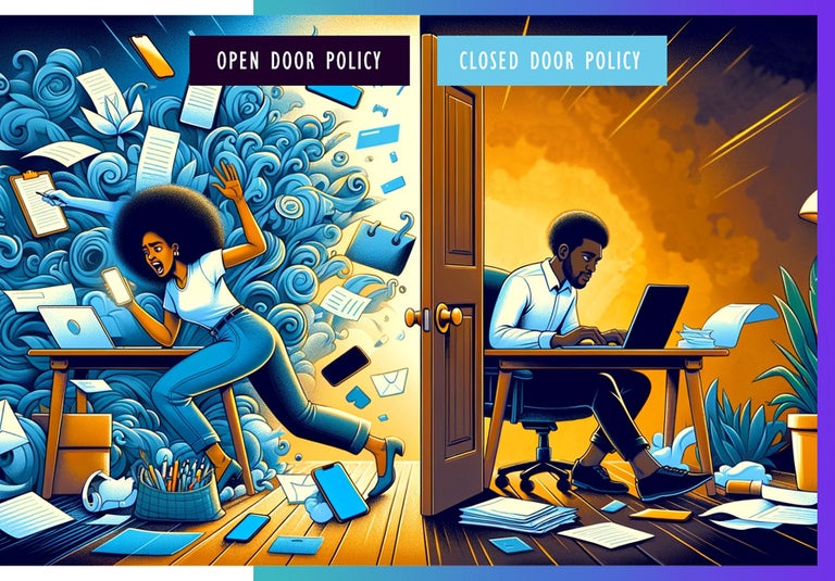 Open door policy vs closed door policy in remote work.