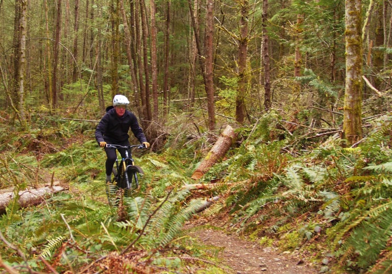 Steve Brain biking on a trail. 